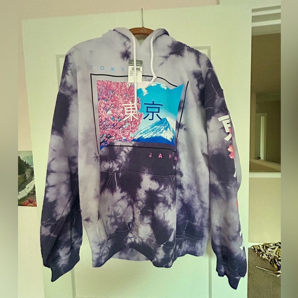 Rue21 Purple Tie Dye Hoodie with Cherry Blossom & Mt Fuji Design